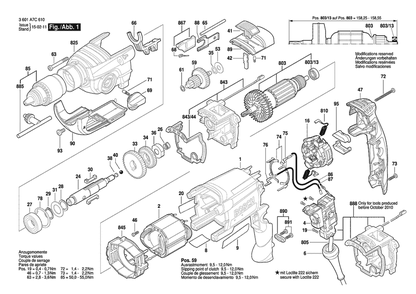 Section 1 Diagram and Parts List for 3601A7C610 Bosch Hammer Drill