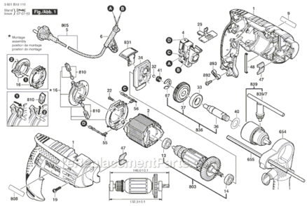Page A Diagram and Parts List for 3601B18110 Bosch Demolition Hammer
