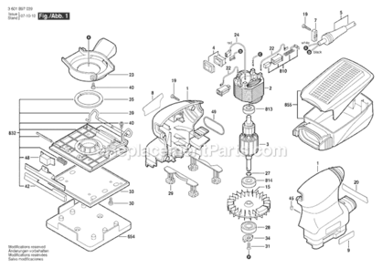 Page A Diagram and Parts List for 3601B97039 Bosch Orbital or Palm Sander
