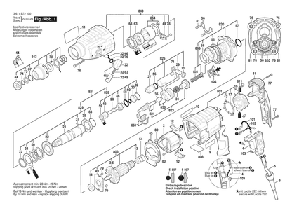 Section 1 Diagram and Parts List for 3611B721B0 Bosch Hammer Drill