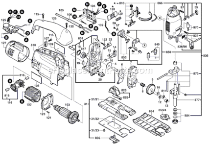 Page A Diagram and Parts List for 0601511739 Bosch Jig Saw