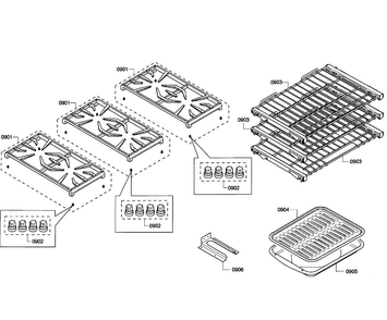 Grates/shelfs Diagram and Parts List for PRD366GHU 09 Thermador Range