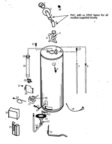 Water Heater Diagram and Parts List for 153332870HA  Kenmore Water Heater