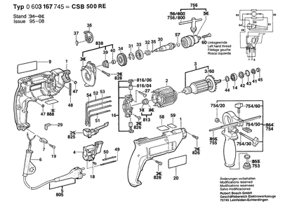 Section 1 Diagram and Parts List for 0603167745 Bosch Hammer Drill