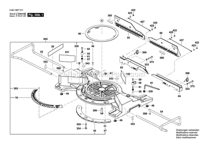 Page 1 Diagram and Parts List for 3601M27011 Bosch Miter Saw