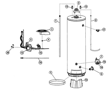 Water Heater Diagram and Parts List for 153339372  Kenmore Water Heater