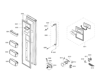 Freezer Door Diagram and Parts List for 02 Bosch Refrigerator