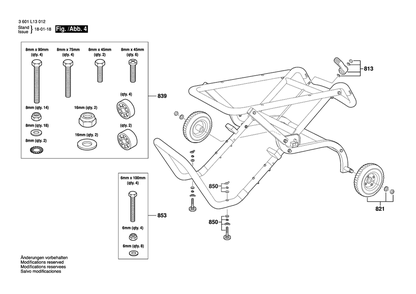 Page D Diagram and Parts List for 3601L13012 Bosch Table Saw