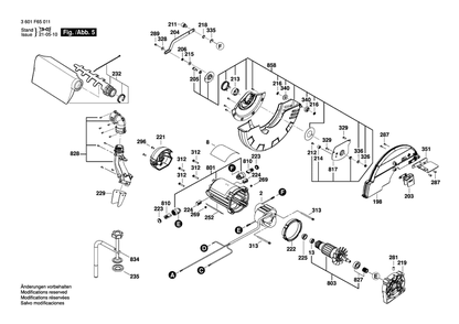 Page E Diagram and Parts List for 3601F65011 Bosch Miter Saw