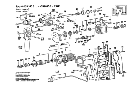 Section 1 Diagram and Parts List for 0603166903 Bosch Hammer Drill