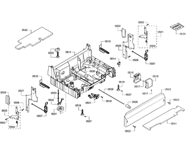 Base Assy Diagram and Parts List for 64 Bosch Dishwasher