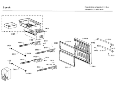 Freezer Drawer Diagram and Parts List for 01 Bosch Refrigerator