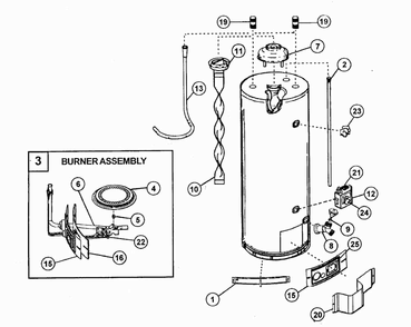 Water Heater Diagram and Parts List for 153336361  Kenmore Water Heater