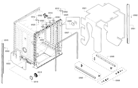 Frame Diagram and Parts List for 12 Bosch Dishwasher