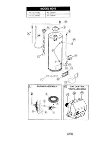 Gas Heater Diagram and Parts List for 153334430  Kenmore Water Heater
