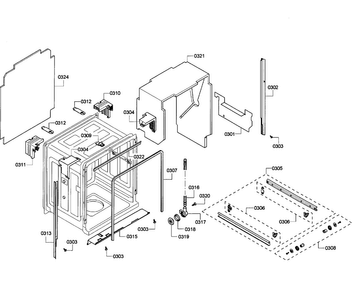 Cabinet Diagram and Parts List for SHE55M12UC 61 Bosch Dishwasher