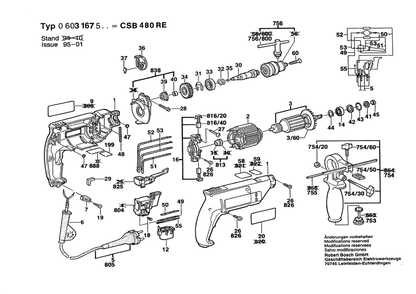 Section 1 Diagram and Parts List for 0603167532 Bosch Hammer Drill