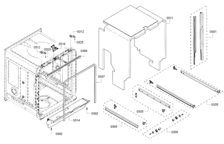 Frame Diagram and Parts List for 07 Bosch Dishwasher