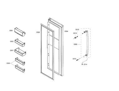 Refrigerator Door Diagram and Parts List for 02 Bosch Refrigerator