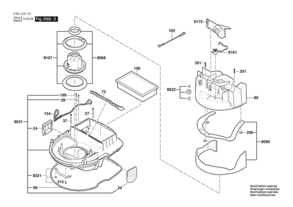 Section 3 Diagram and Parts List for 3601JC3111 Bosch Utility Vacuum