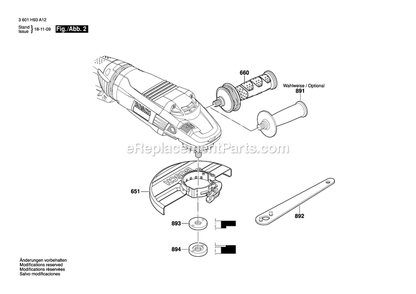 Page 2 Diagram and Parts List for 3601H93A12 Bosch Sander Grinder