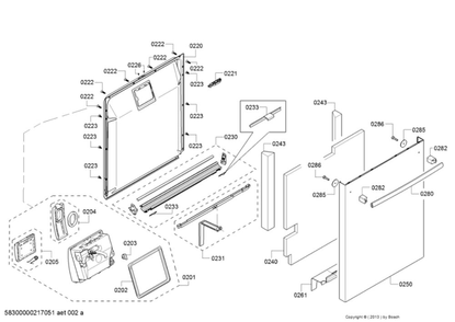 Door/Dispenser Diagram and Parts List for 01 Bosch Dishwasher