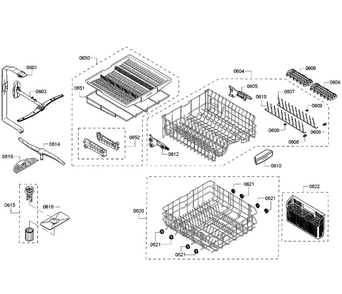 Basket Assy Diagram and Parts List for 01 Bosch Dishwasher