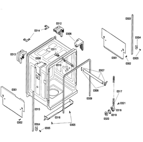 Frame Diagram and Parts List for SHU43C02UC 22 Bosch Dishwasher