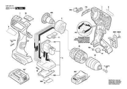 Section 1 Diagram and Parts List for 3601JE9110 Bosch Hammer Drill