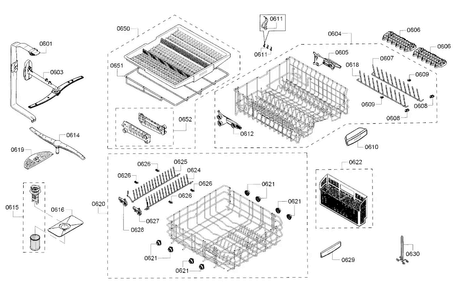Rack Diagram and Parts List for 07 Bosch Dishwasher