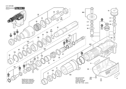 Section 1 Diagram and Parts List for 3611B780F0 Bosch Hammer Drill
