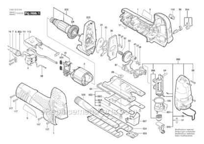 Page A Diagram and Parts List for 3601E12010 Bosch Jig Saw