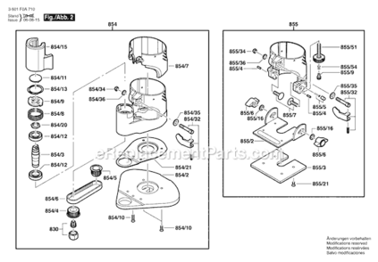 Page B Diagram and Parts List for 3601F0A710 Bosch Router