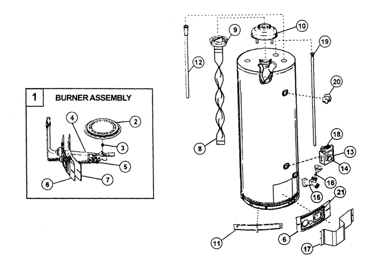 Water Heater Diagram and Parts List for 153333415HA  Kenmore Water Heater