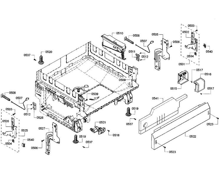Base Section Diagram and Parts List for 21 Bosch Dishwasher