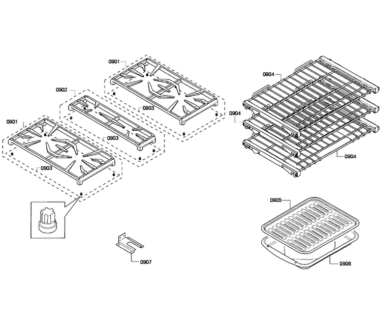 Grates/shelfs Diagram and Parts List for PRD304GHU 03 Thermador Range