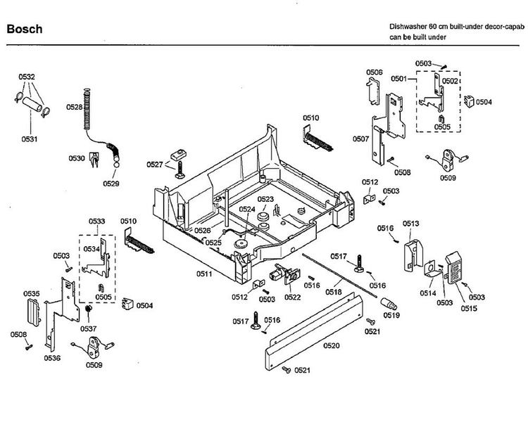 Base Diagram and Parts List for SHU33A02UC 22 Bosch Dishwasher