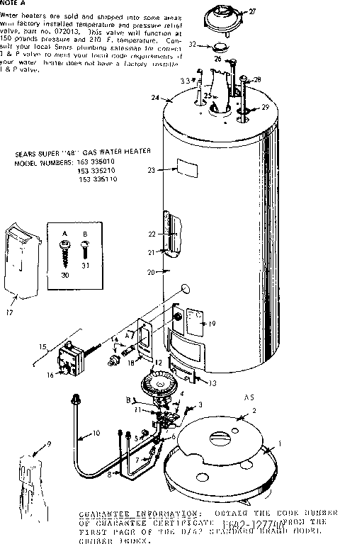 Replacement Parts Diagram and Parts List for 153335110  Kenmore Water Heater