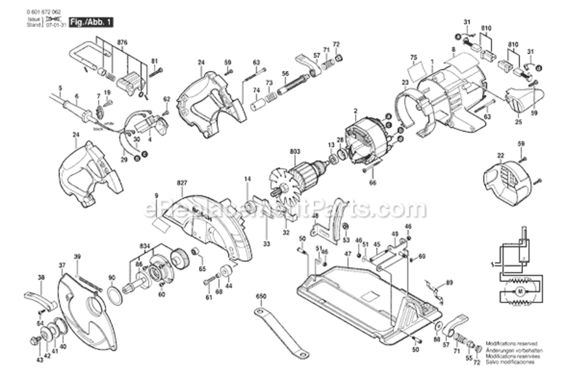Page A Diagram and Parts List for 0601672062 Bosch Circular Saw
