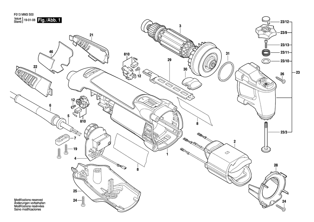 Diagram Diagram and Parts List for F 013 MM3 500 Bosch Multi-Tool