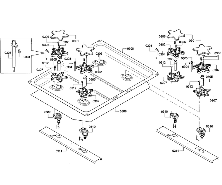 Burners Assy Diagram and Parts List for PRD304GHU 05 Thermador Range