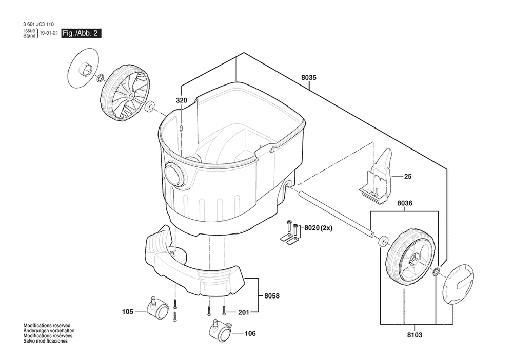 Section 2 Diagram and Parts List for 3601JC3111 Bosch Utility Vacuum
