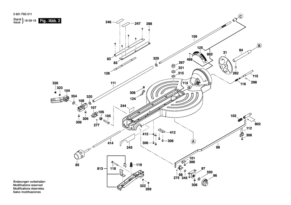 Page B Diagram and Parts List for 3601F65011 Bosch Miter Saw
