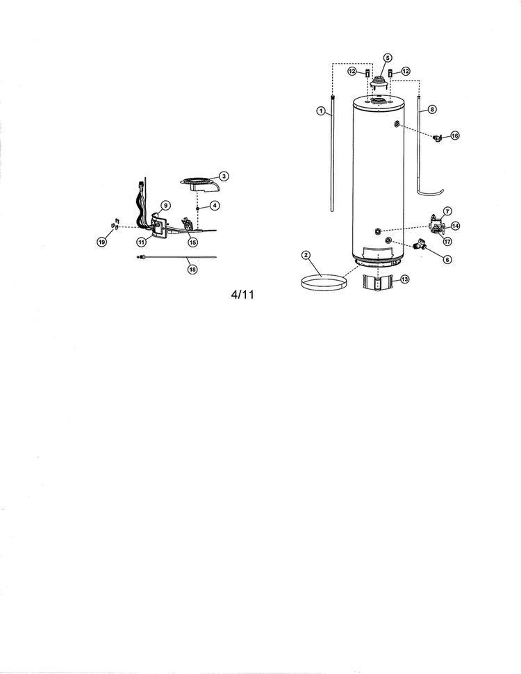 Water Heater Diagram and Parts List for 153336382  Kenmore Water Heater