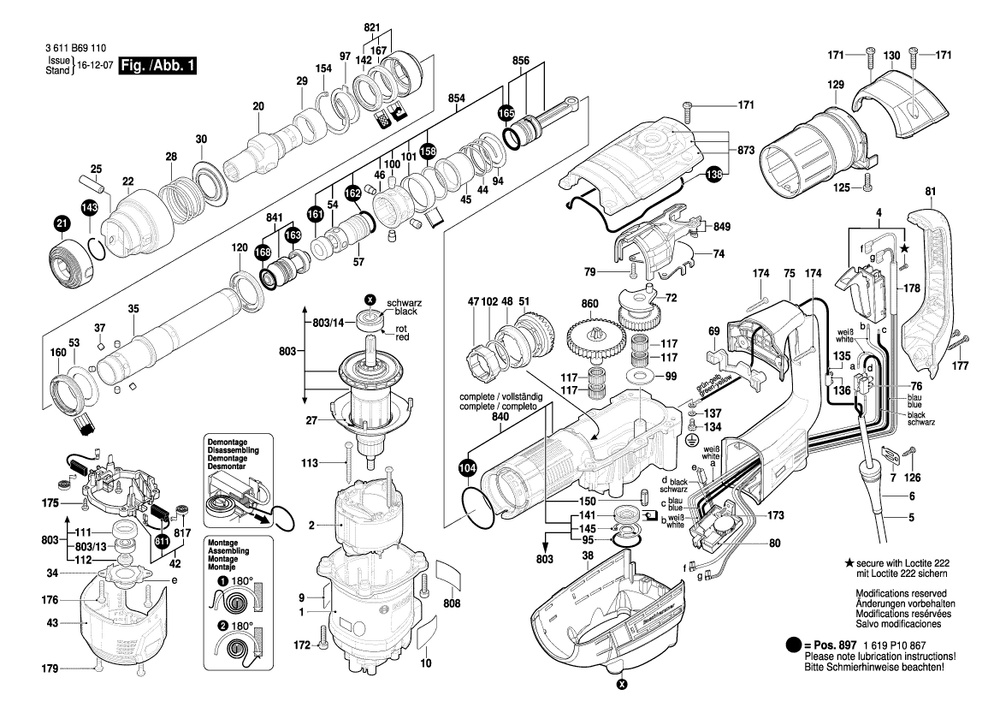 Diagram 1 Diagram and Parts List for 3 611 B69 110 Bosch Hammer Drill