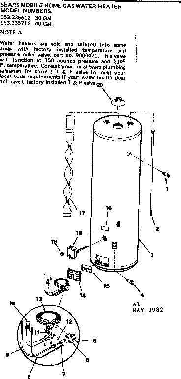 Replacement Parts Diagram and Parts List for 153335712  Kenmore Water Heater
