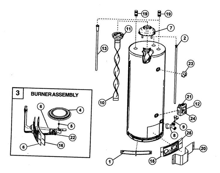 Water Heater Diagram and Parts List for 153333316HA  Kenmore Water Heater