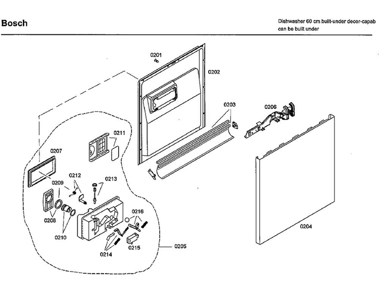 Door Diagram and Parts List for SHU33A02UC 22 Bosch Dishwasher