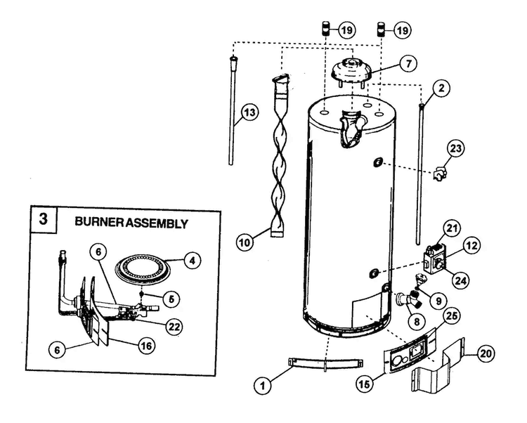 Water Heater Diagram and Parts List for 153333416HA  Kenmore Water Heater