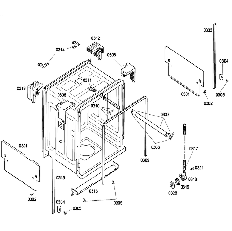 Frame Diagram and Parts List for SHU43C02UC 22 Bosch Dishwasher